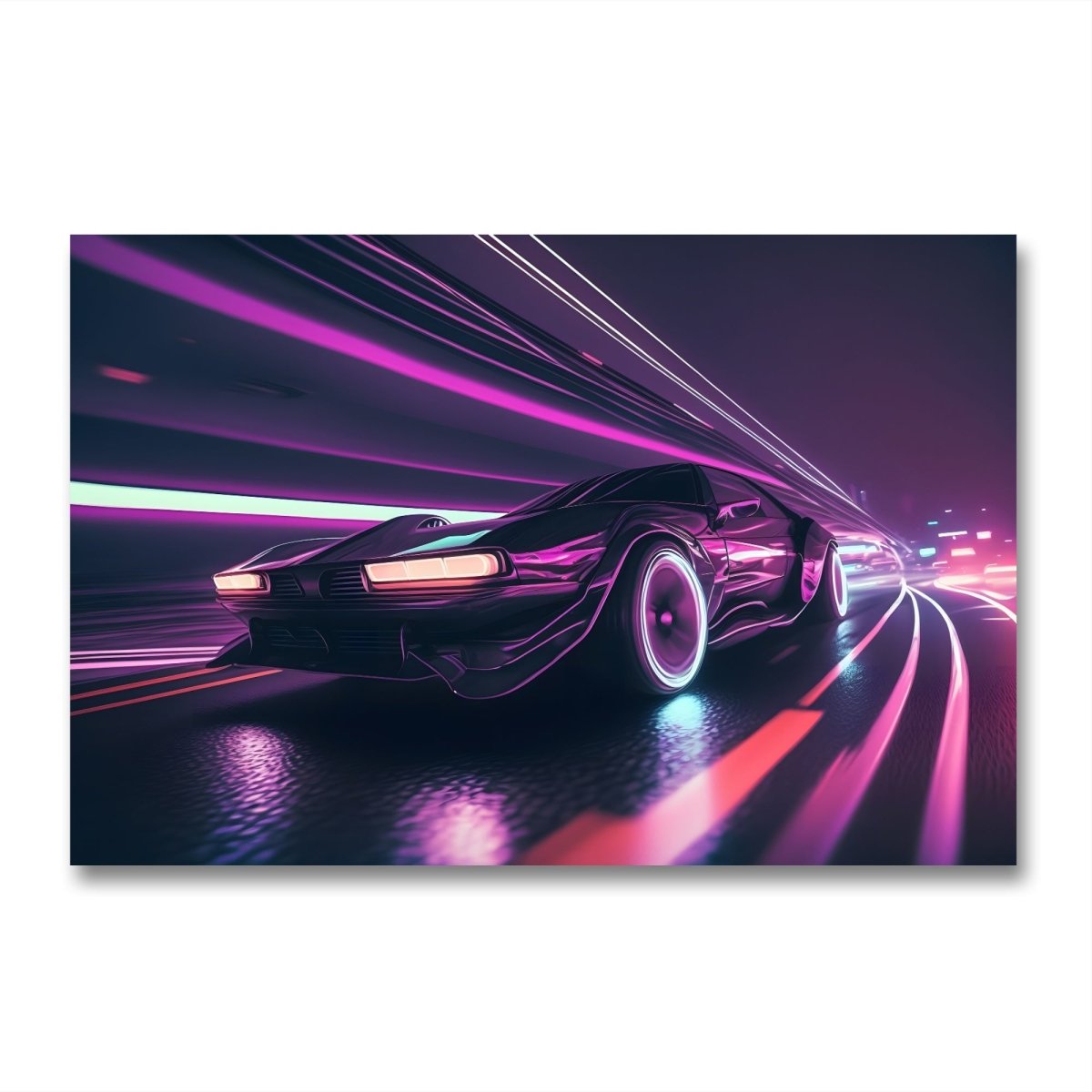 Futuristic Sports Car Purple Pop Art Neon Ai Illustration Canvas Print Picture Wall Art - SPC217 - Art Fever - Art Fever