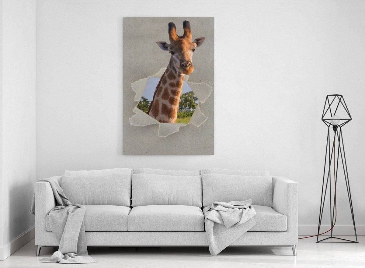 Giraffe Ripping through the Canvas Safari Scene Printed Canvas Print Picture - SPC179 - Art Fever - Art Fever