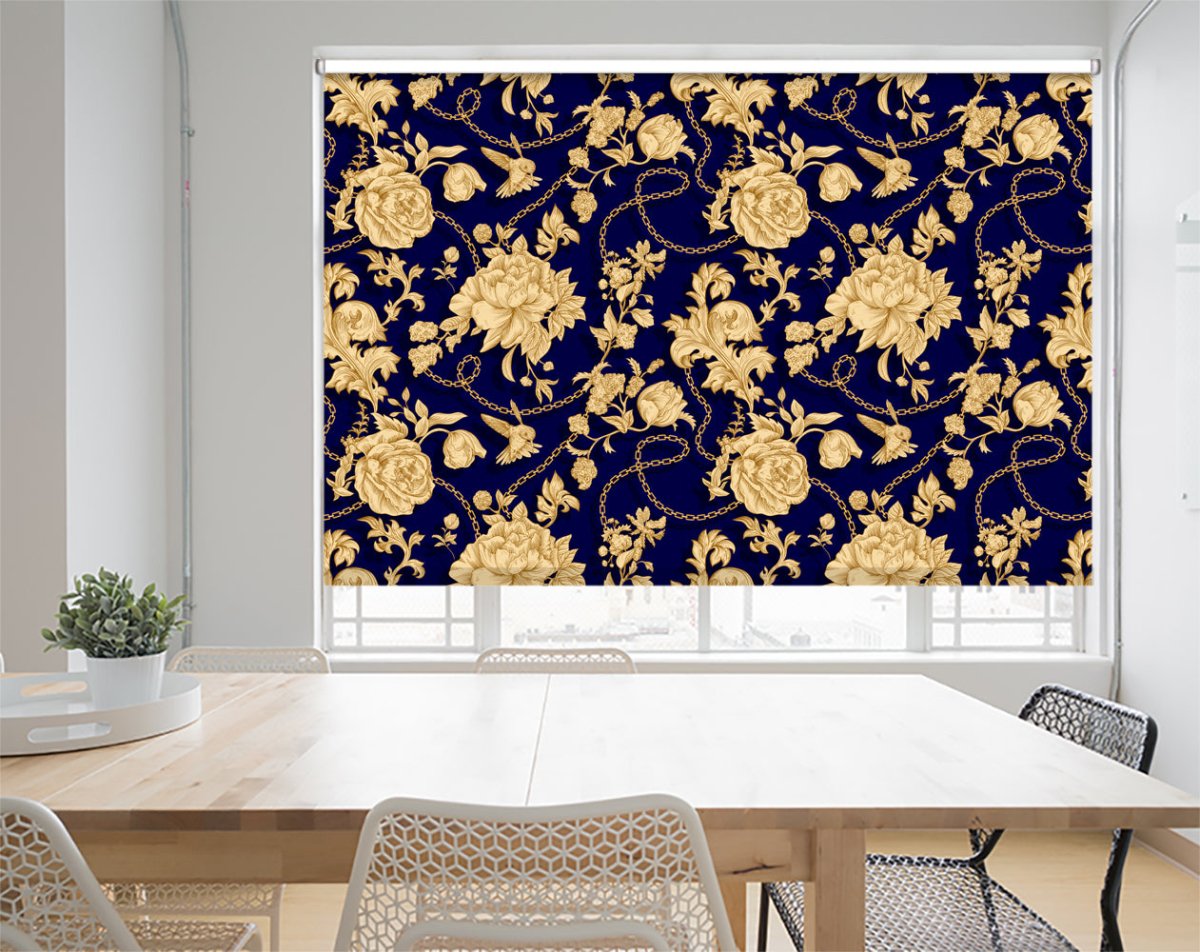 Golden Floral Seamless Pattern Printed Photo Roller Blind - RB1210 - Art Fever - Art Fever