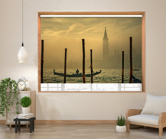 Gondola in the mist in Venice Printed Picture Photo Roller Blind - 1X2212484 - Art Fever - Art Fever