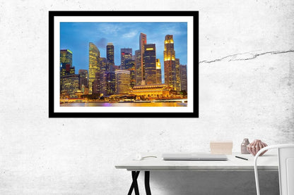 Gorgeous Singapore Downtown Core At Twilight Framed Mounted Print Picture - FP13 - Art Fever - Art Fever