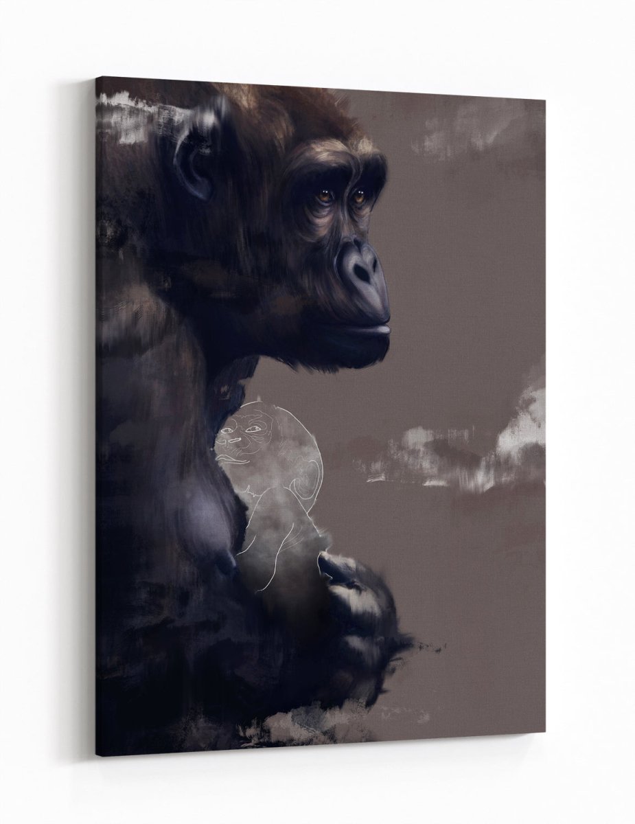 Gorilla Mother Animal Portrait Line Art Canvas Print Wall Art - 1X2498128 - Art Fever - Art Fever