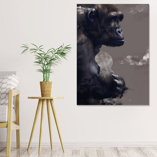 Gorilla Mother Animal Portrait Line Art Canvas Print Wall Art - 1X2498128 - Art Fever - Art Fever