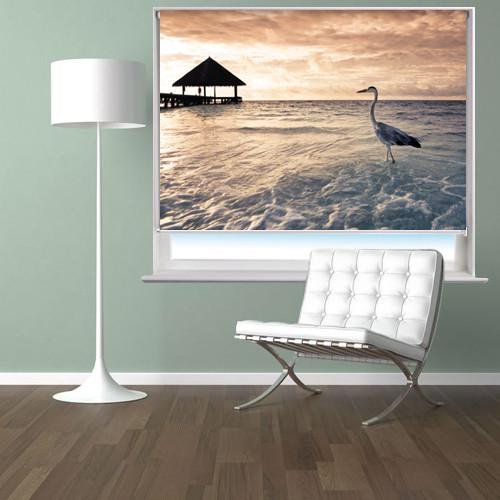 Grey Heron tropical Sea Printed Picture Photo Roller Blind - RB71 - Art Fever - Art Fever