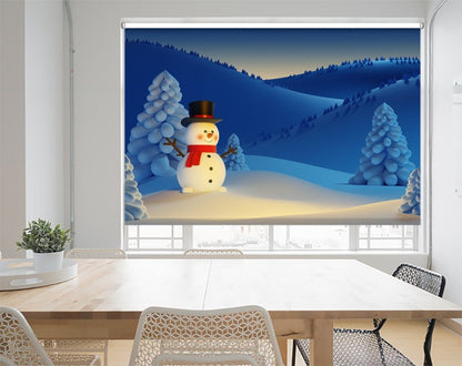 Happy Snowman, Christmas Night Scene Printed Picture Photo Roller Blind - RB1079 - Art Fever - Art Fever