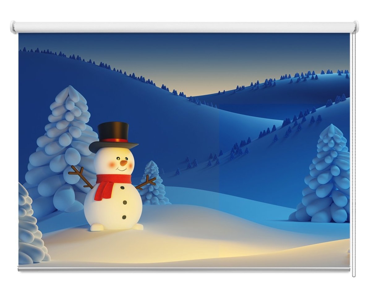 Happy Snowman, Christmas Night Scene Printed Picture Photo Roller Blind - RB1079 - Art Fever - Art Fever