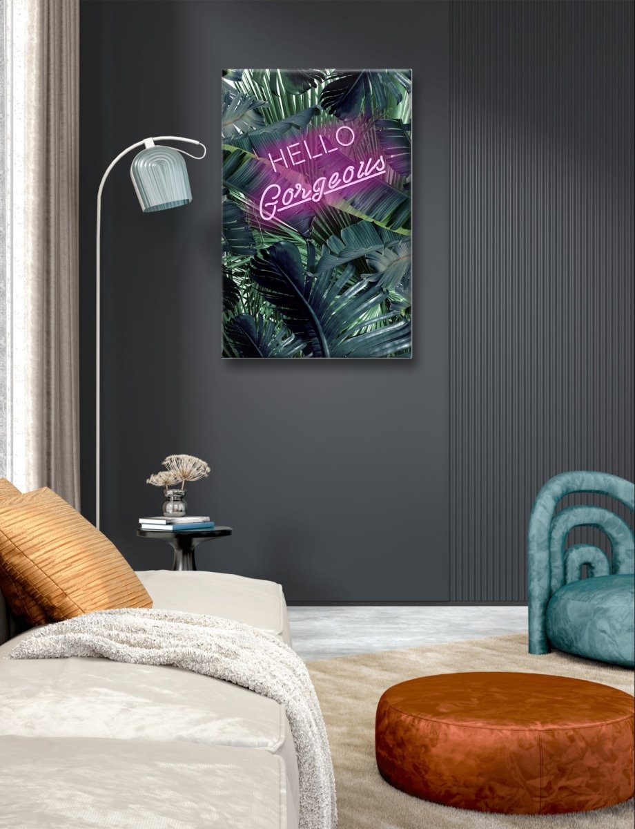 Hello Gorgeous Quote Tropical Theme Canvas Print Picture Wall Art - 1X260081 - Art Fever - Art Fever