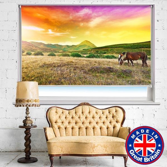Horses Grazing on a Meadow Photo Picture Roller Blind - Art Fever - Art Fever