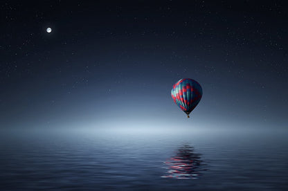 Hot Air Balloon at Night over the Lake Printed Picture Photo Roller Blind - RB617 - Art Fever - Art Fever