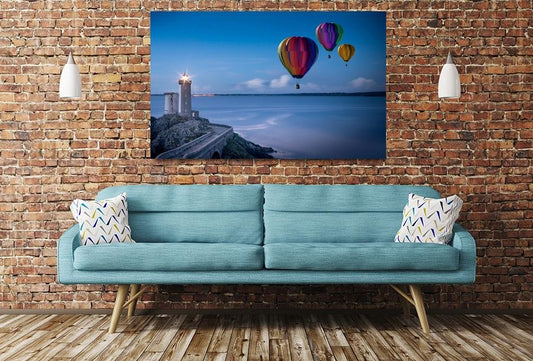 Hot Air Balloons & Lighthouse Image Printed Onto A Single Panel Canvas - SPC21 - Art Fever - Art Fever