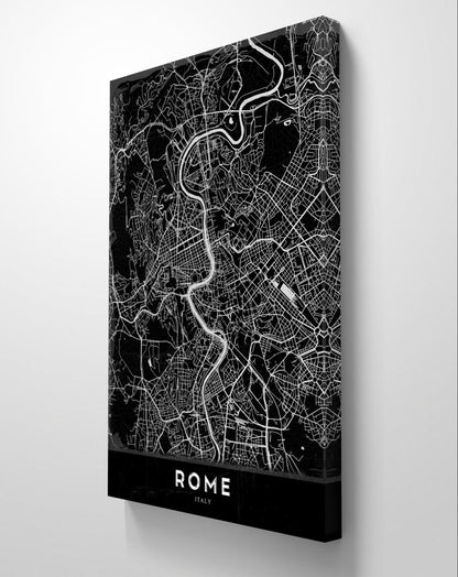 Illustrated Map of Rome Monochrome Canvas Print Wall Art Picture - 1X2375919 - Art Fever - Art Fever