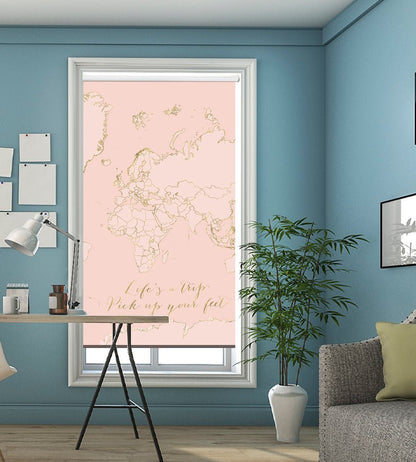 Inspirational pink and gold world map Printed Picture Photo Roller Blind - 1X2433595 - Art Fever - Art Fever