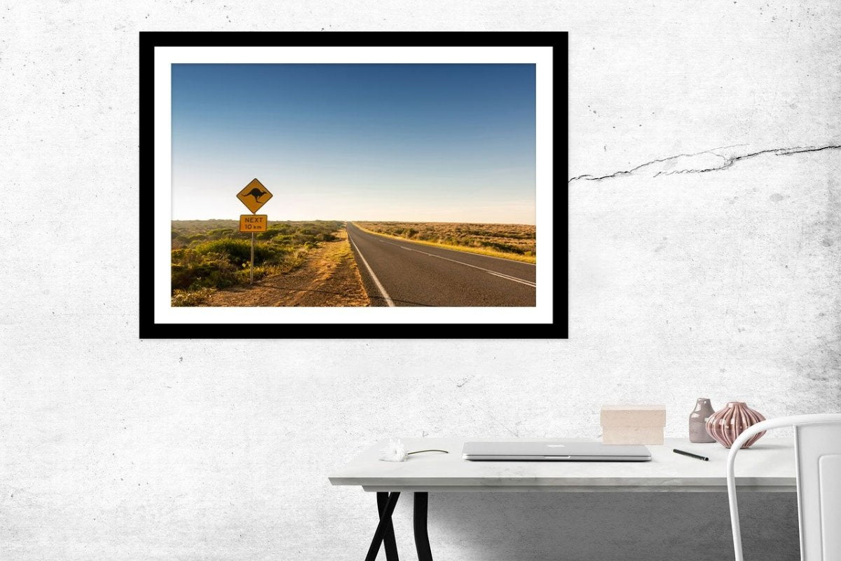 Kangaroo Crossing Road Sign Australia Framed Mounted Print Picture - FP28 - Art Fever - Art Fever