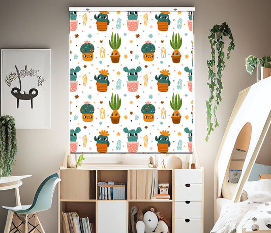 Kids Cactus Pattern EasyBlock Printed Cordless Blackout Blind with Toggle attachment - EB42 - Art Fever - Art Fever