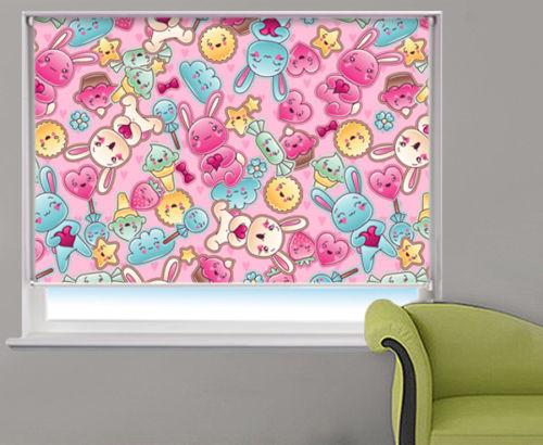 Kids Cartoon Pink Bunny Bears Printed Picture Photo Roller Blind - RB532 - Art Fever - Art Fever