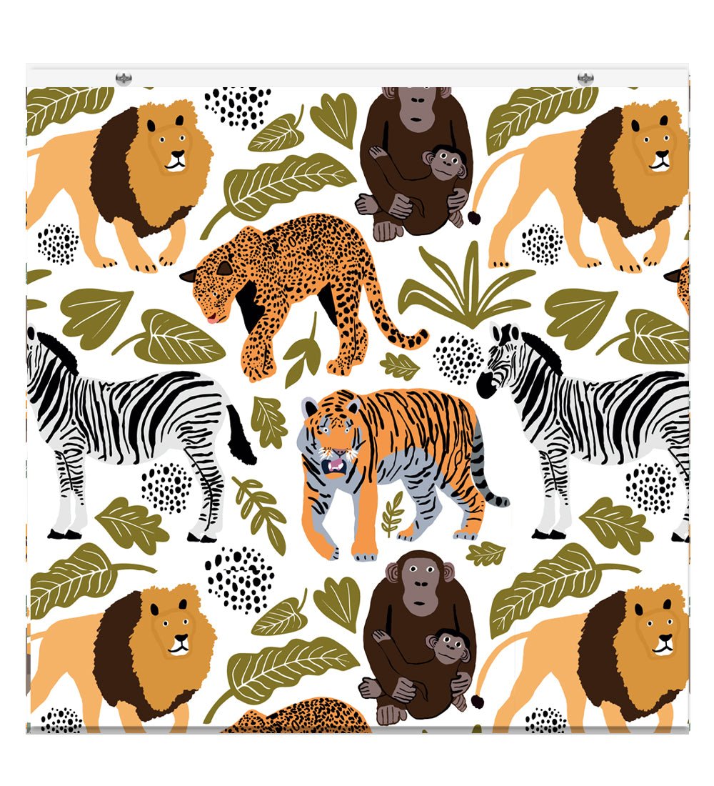 Kids Cute Safari Animals EasyBlock Printed Cordless Blackout Blind with Toggle attachment - EB52 - Art Fever - Art Fever