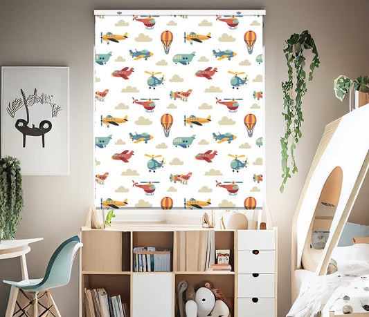 Kids Helicopter Planes Pattern EasyBlock Printed Cordless Blackout Blind with Toggle attachment - EB50 - Art Fever - Art Fever