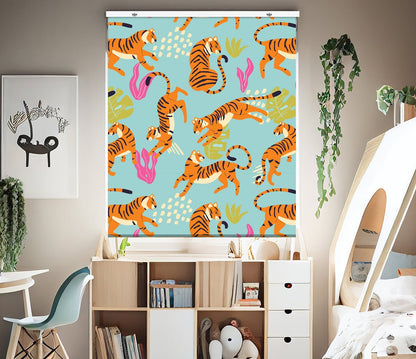 Kids Tropical Tiger Pattern EasyBlock Printed Cordless Blackout Blind with Toggle attachment - EB43 - Art Fever - Art Fever