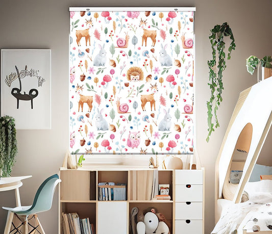 Kids Watercolour Bunnies Deer EasyBlock Printed Cordless Blackout Blind with Toggle attachment - EB45 - Art Fever - Art Fever