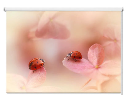 Ladybirds On Pink Hydrangea Printed Picture Photo Roller Blind - 1X1037027 - Art Fever - Art Fever