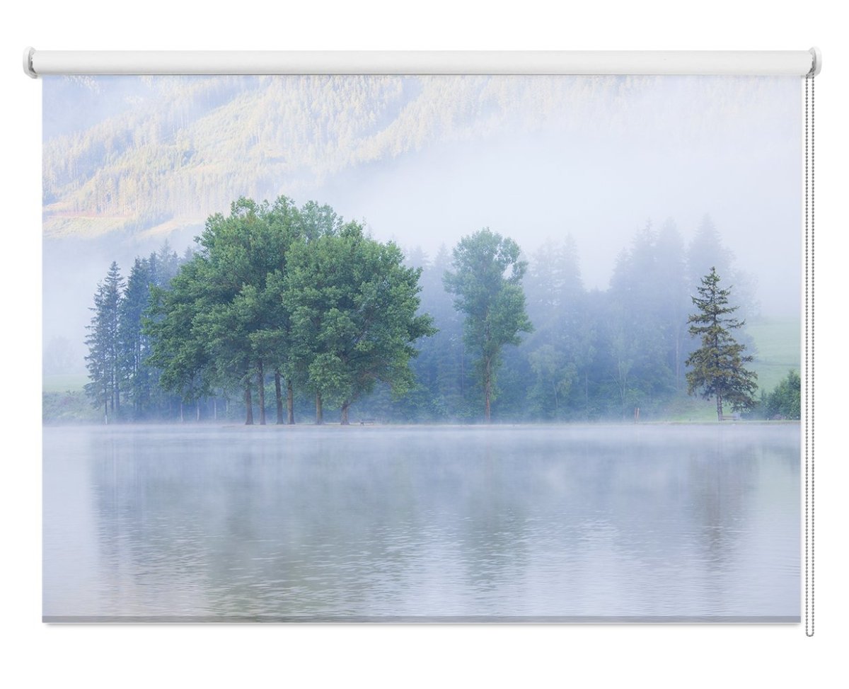 Lake At Foggy Morning Misty Weather. Alpine Mountain Park Printed Picture Photo Roller Blind - RB1147 - Art Fever - Art Fever