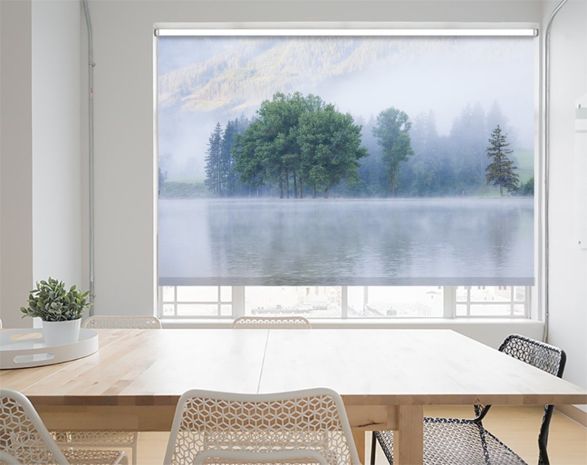 Lake At Foggy Morning Misty Weather. Alpine Mountain Park Printed Picture Photo Roller Blind - RB1147 - Art Fever - Art Fever