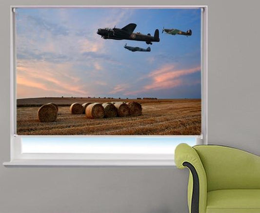 Lancaster bomber over the Hay Bales at sunset Printed Picture Photo Roller Blind - RB237 - Art Fever - Art Fever