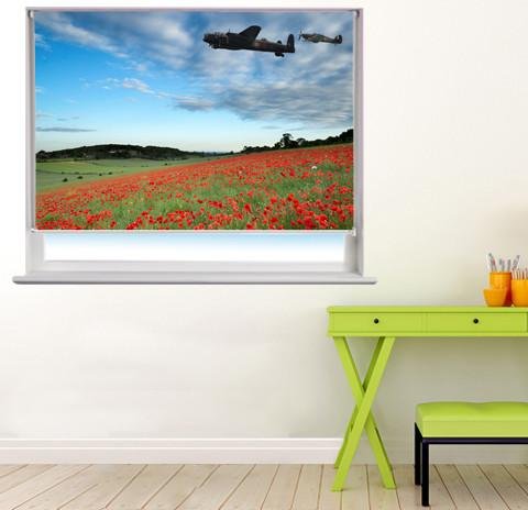 Lancaster bomber over the stunning red poppy field Printed Picture Photo Roller Blind - RB238 - Art Fever - Art Fever