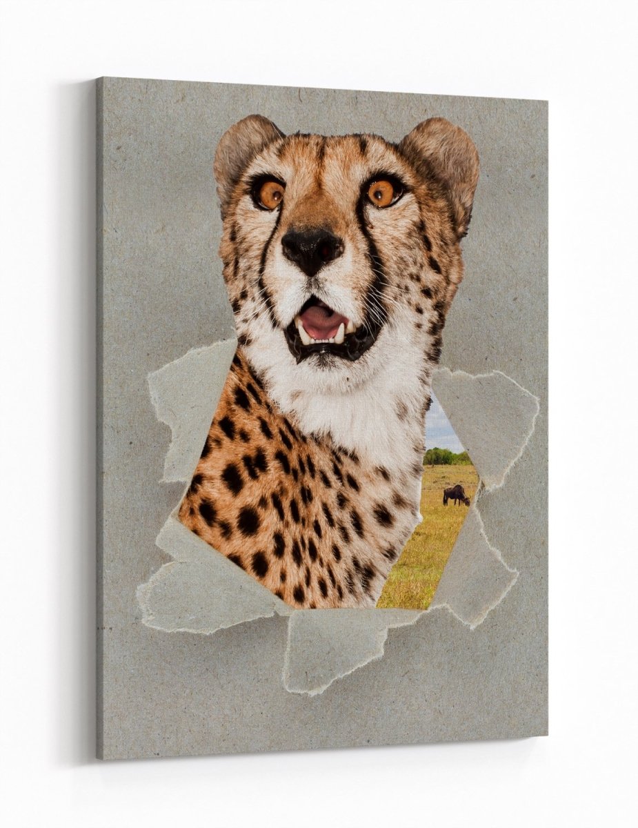 Leopard Peeking through the Canvas Safari Scene Printed Canvas Print Picture - SPC185 - Art Fever - Art Fever