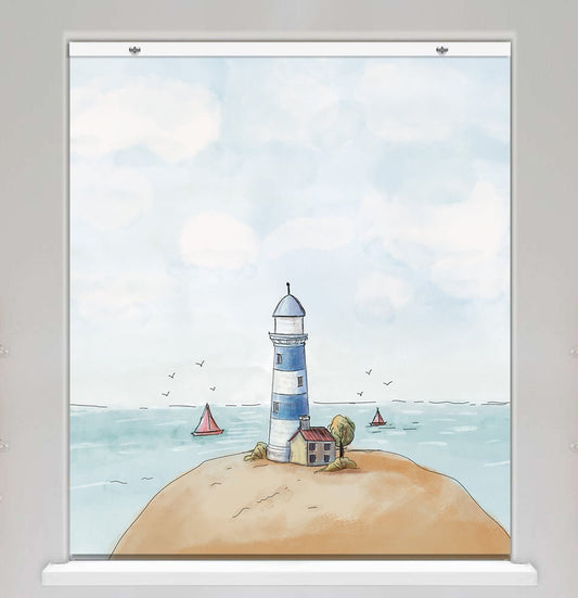 Lighthouse Illustration EasyBlock Printed Blackout Blind with Toggle attachment - EB9 - Art Fever - Art Fever
