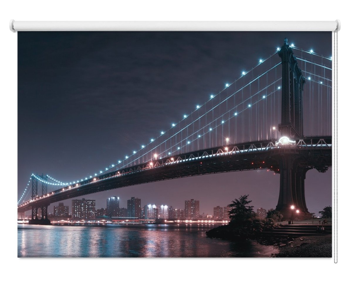 Lights of Manhattan Bridge Printed Picture Photo Roller Blind - 1X27617 - Art Fever - Art Fever