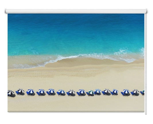 Line of Beach Umbrellas Printed Picture Photo Roller Blind- 1X297468 - Art Fever - Art Fever