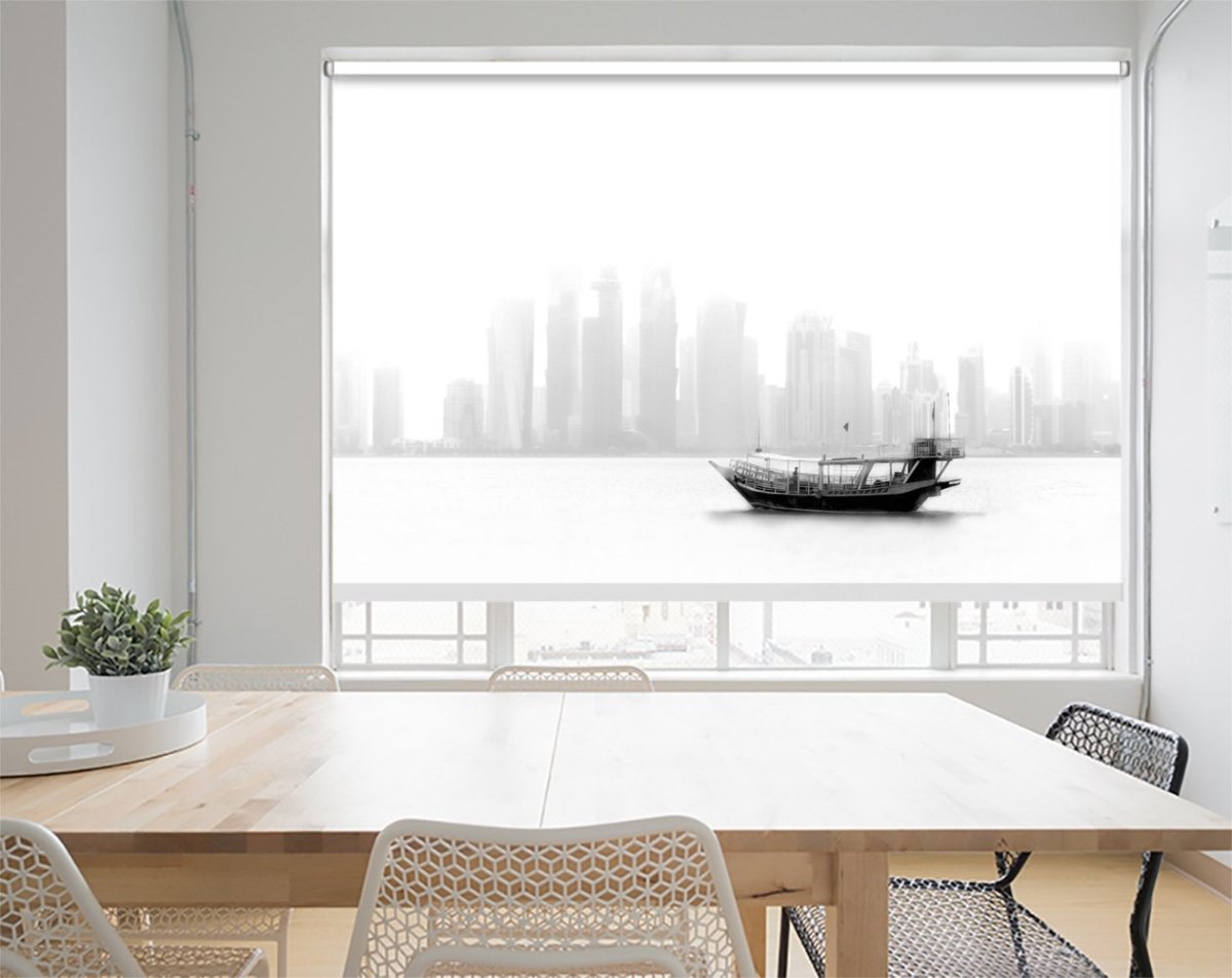 Lonely Boat in Hong Kong Printed Picture Photo Roller Blind- 1X1303518 - Art Fever - Art Fever
