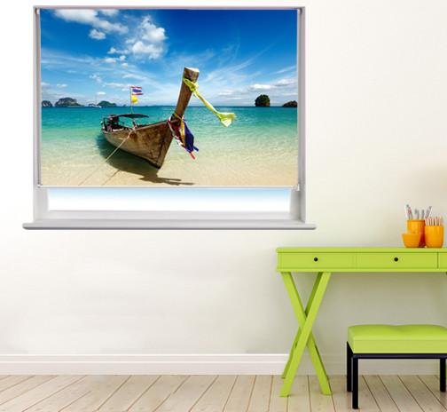 Long boat on Thailand beach Printed Photo Picture Roller Blind - RB52 - Art Fever - Art Fever