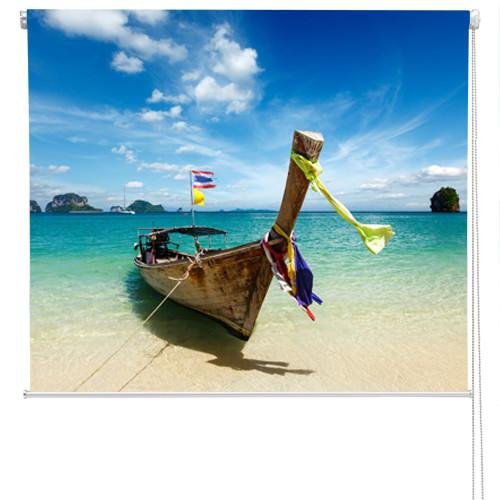 Long boat on Thailand beach Printed Photo Picture Roller Blind - RB52 - Art Fever - Art Fever