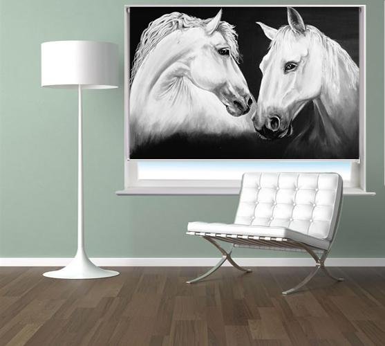 Madly Deeply | Two White Horses by Pam Morton Printed Picture Roller Blind - RB867 - Art Fever - Art Fever
