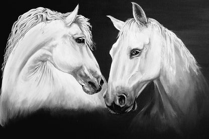 Madly Deeply | Two White Horses by Pam Morton Printed Picture Roller Blind - RB867 - Art Fever - Art Fever