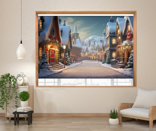 Magical Christmas Village Festive Painting Style Printed Picture Photo Roller Blind - RB1318 - Art Fever - Art Fever