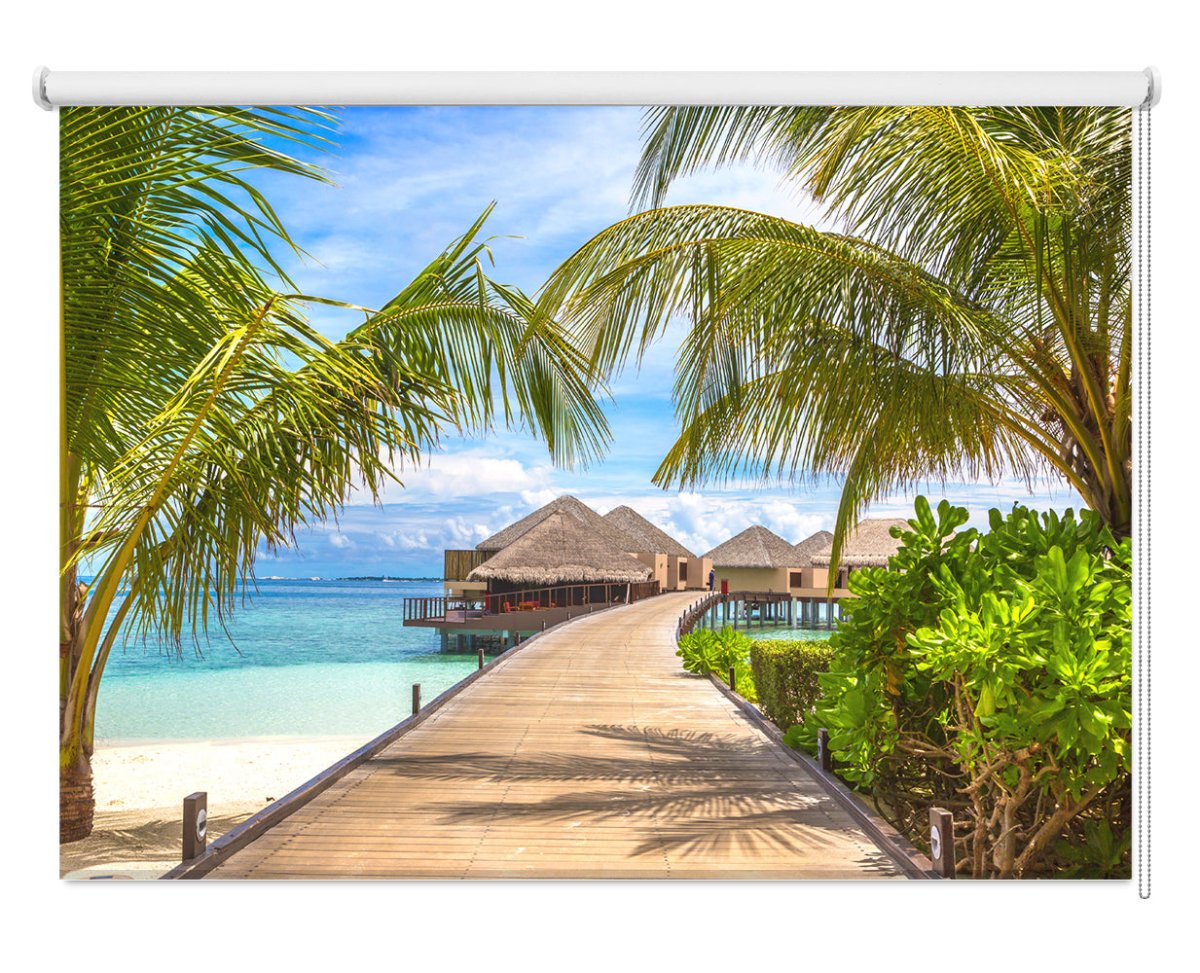 Maldives Water Villas and Tropical Beach Printed Picture Photo Roller Blind - RB1282 - Art Fever - Art Fever