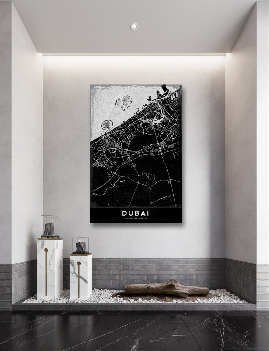Map of Dubai Monochrome Canvas Print Wall Art Picture - 1X2375949 - Art Fever - Art Fever