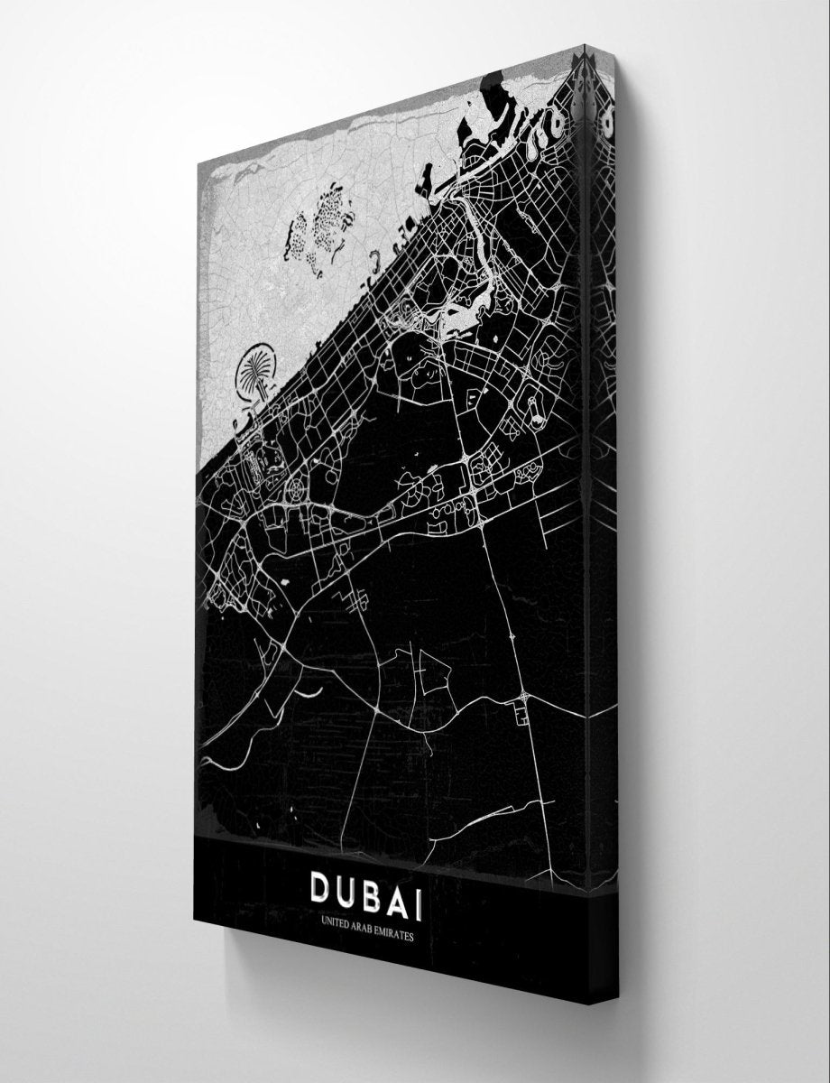 Map of Dubai Monochrome Canvas Print Wall Art Picture - 1X2375949 - Art Fever - Art Fever