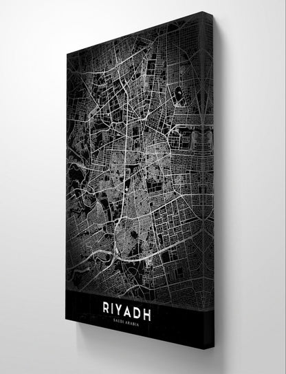 Map of Riyadh Monochrome Canvas Print Wall Art Picture - 1X2394129 - Art Fever - Art Fever
