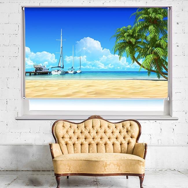 Marina pier and tropical palms Printed Photo Picture Roller Blind - RB505 - Art Fever - Art Fever