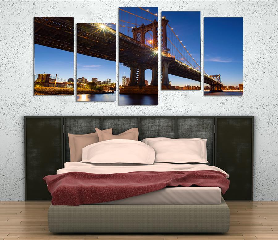 MCP7 - Brooklyn Bridge at Night Multi Panel Canvas Print - Art Fever - Art Fever