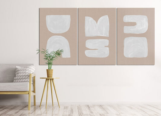 Mid Century Brown Geometric Set of 3 Canvas Print Wall Art Pictures - 1X2594702 - Art Fever - Art Fever