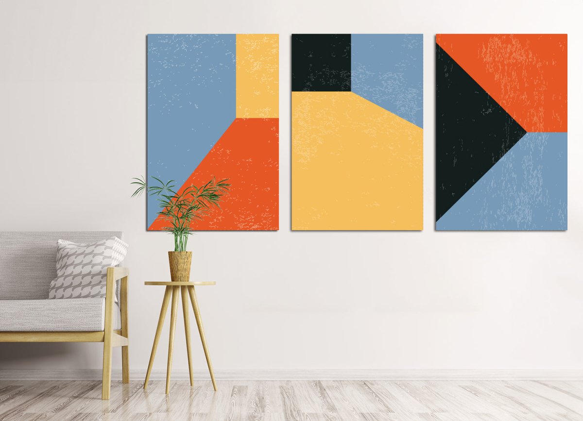 Minimal Design Line Art Mondrian Style Set of 3 Canvas Print Wall Art Pictures - 1X2500166 - Art Fever - Art Fever