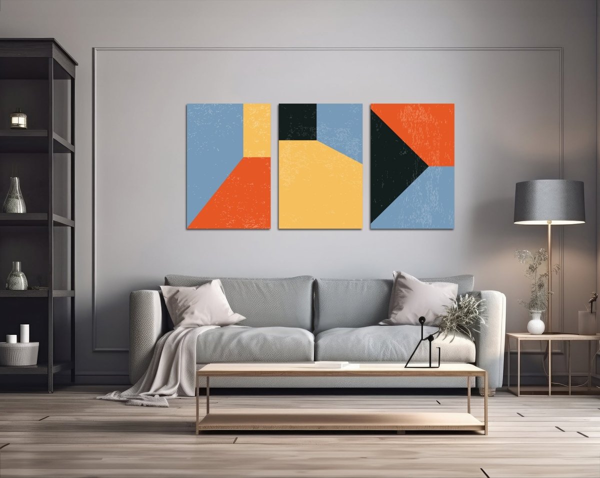Minimal Design Line Art Mondrian Style Set of 3 Canvas Print Wall Art Pictures - 1X2500166 - Art Fever - Art Fever