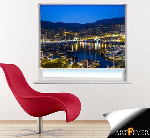 Monaco Harbour at Night Printed Picture Photo Roller Blind - RB40 - Art Fever - Art Fever