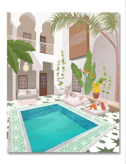 Moroccan Tropical Palm Riad Canvas Print Wall Art Picture - 1X2505604 - Art Fever - Art Fever