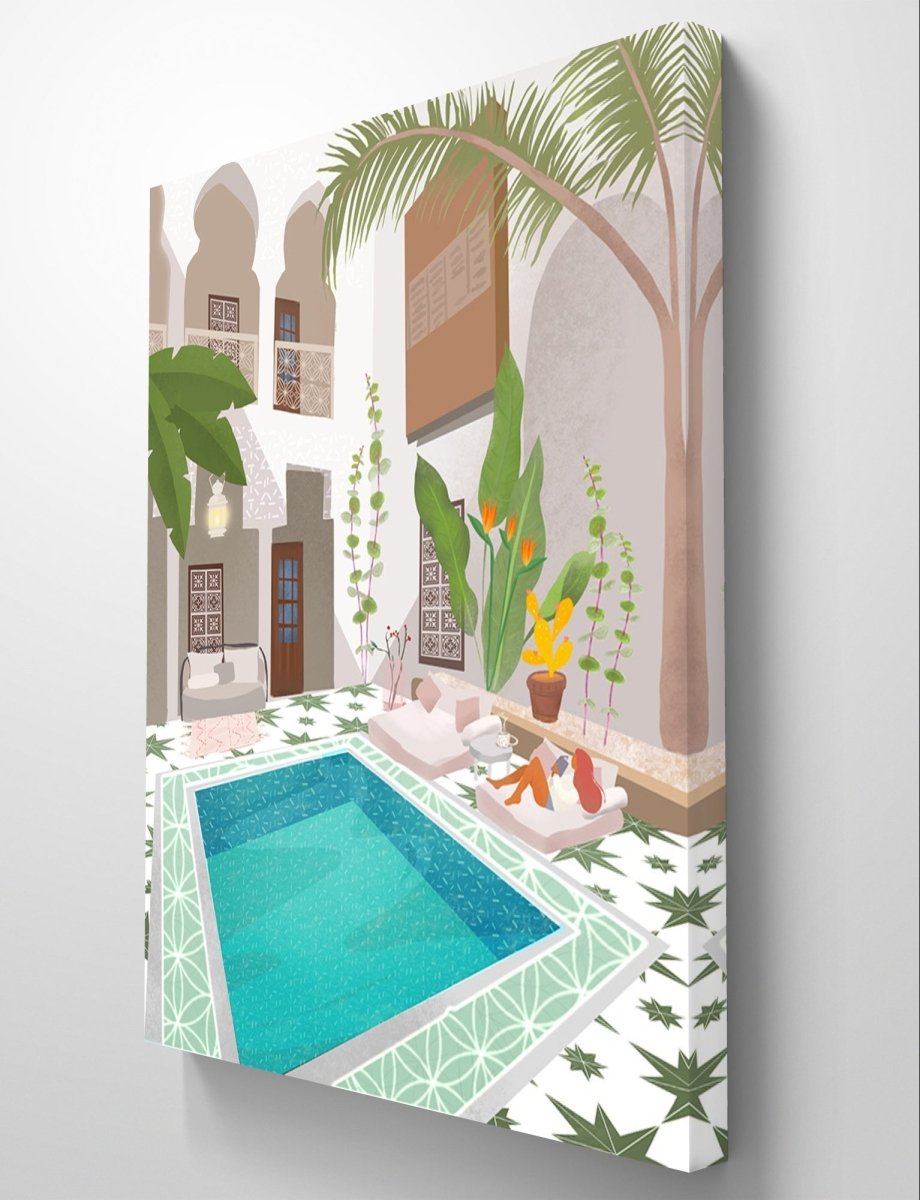 Moroccan Tropical Palm Riad Canvas Print Wall Art Picture - 1X2505604 - Art Fever - Art Fever